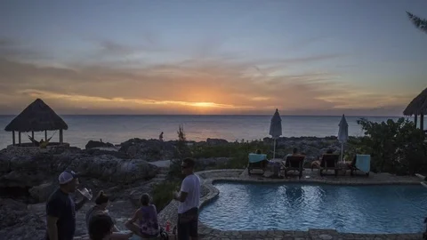 Jamaica: Sunset with Pool Stock Footage 71671877