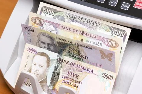 Jamaican dollar in the counting machine Stock Photos