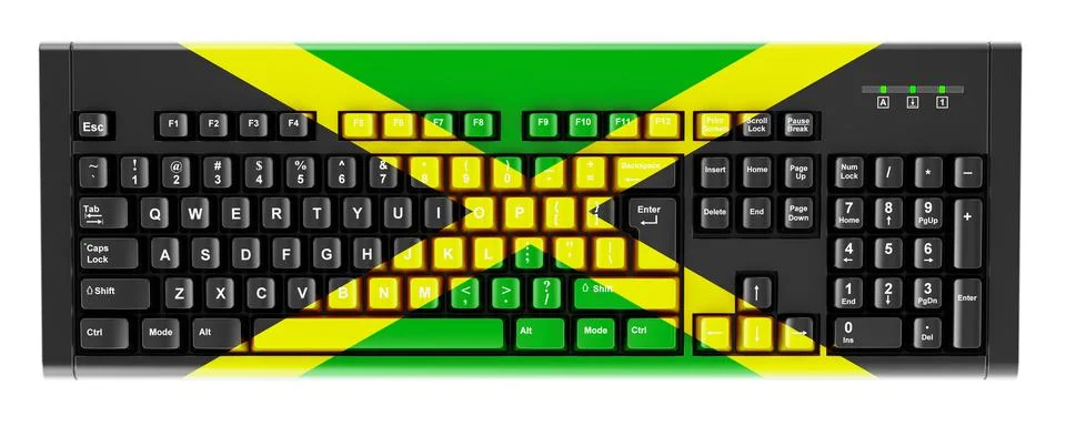 Jamaican flag painted on computer keyboard. 3D rendering 스톡 일러스트