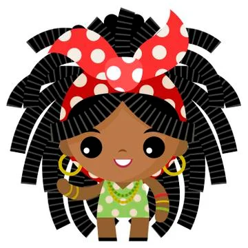 Jamaican rasta dreadlocks tiny cute girl Stock Illustration