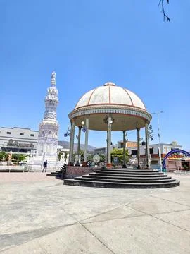 Jamay, Jalisco main square featuring its iconic bandstand and monument tower Stock Photos