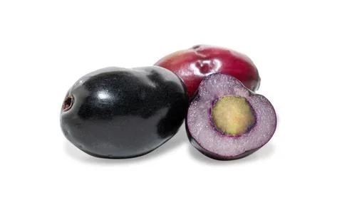 Jambolan plum or Java Plum (Syzygium cumini ) fruit isolated on white backg.. Stock Photos