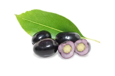 Jambolan plum or Java Plum (Syzygium cumini ) fruit isolated on white backg.. Stock-Fotos