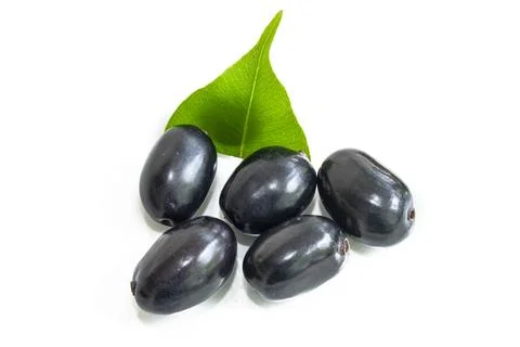 Jambolan plum or Java plum isolated on white background. jamun (syzygium cu.. Stock Photos