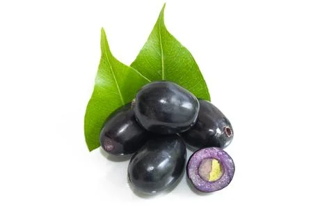 Jambolan plum or Java plum isolated on white background. jamun (syzygium cu.. Stock Photos