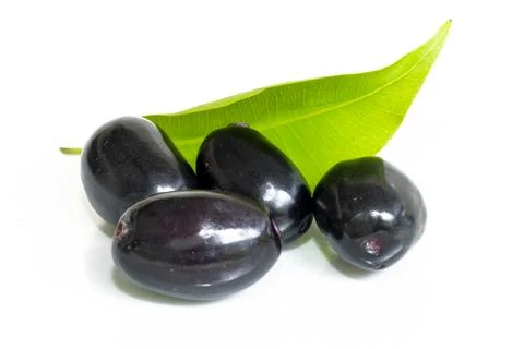 Jambolan plum or Java plum isolated on white background. jamun (syzygium cu.. Stock Photos