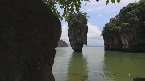 James Bond Island in Phang Nga Bay, Khao Phing Kan, Thailand Stock Footage