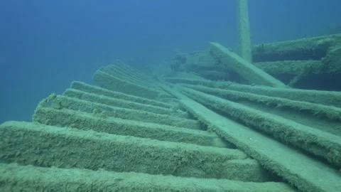 James C King shipwreck in Fathom Five Marine Park, showing deck boards Stock Footage 311949227
