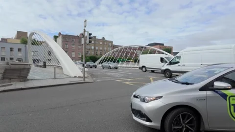 James Joyce Bridge, also known as Open Book Bridge, is a modern pedestrian Stock Footage 311766003