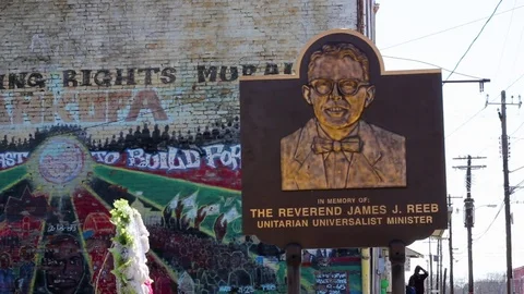James Reeb Memorial at Site of Murder | Selma, Alabama Stock Footage 76448854