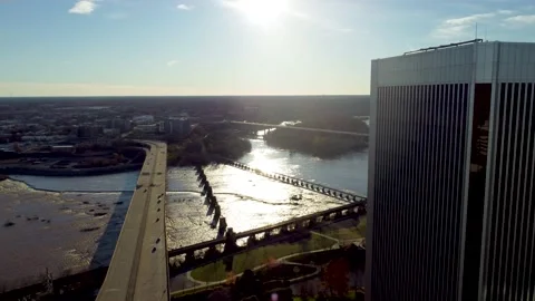 James River pan around building Stock Footage 163309054