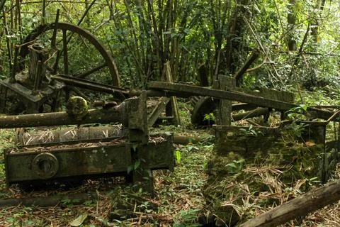James Watt stem engine that is left behind on an abandoned plantation, Surin Stock Photos