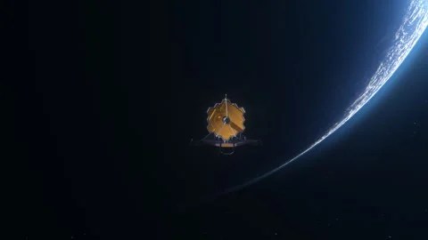 The James Webb space telescope on the background of a planet. The concept of  Stock Footage 297167485