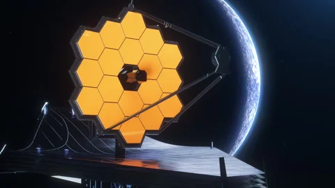 The James Webb space telescope on the background of a planet. The concept of  Stock Footage 297167956