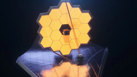 The James Webb space telescope on the background of a planet. The concept of  Stock-Footage 297168121