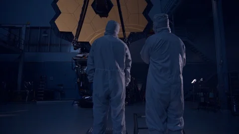 James Webb Space Telescope in space center Stock Footage 97700338