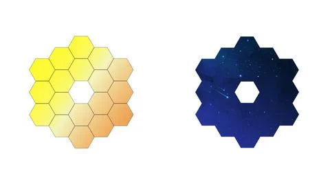 James Webb telescope 18 hexagonal primary mirror coated with gold Stock Illustration