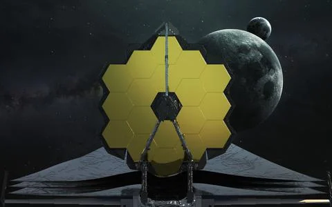 The James Webb telescope prepares to enter orbit L2. JWST launch art. Elements 스톡 일러스트