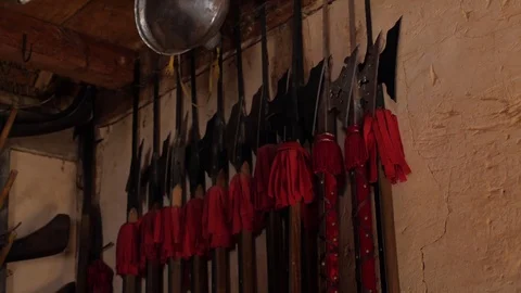 Jamestown - edged weapons, halberds Vídeo Stock 80742899