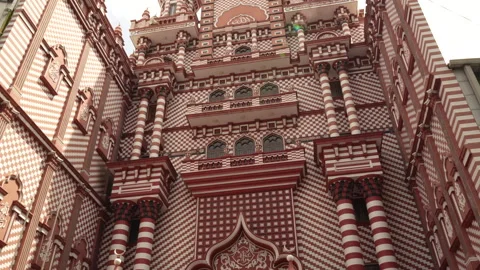 Jami Ul-Alfar Red Mosque facade in Colombo, Sri Lanka Stock Footage 327785913