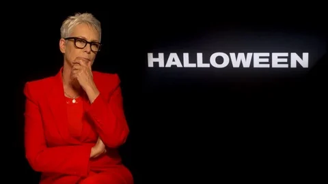 Jamie Lee Curtis is interviewed for her movie 'Halloween' at press junket Stock Footage 101204121