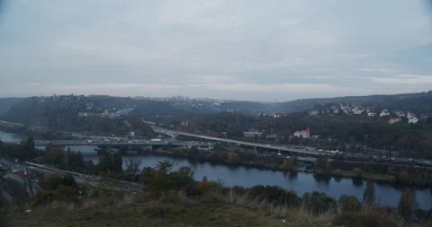 Jammed speedway by the river Stock Footage 163356831