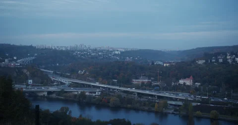 Jammed speedway by the river Stock Footage 163358474