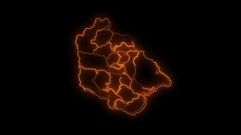 Jammu and Kashmir Map with Districts Glowing Neon Outline India Animation 4K Stock Footage 330998599