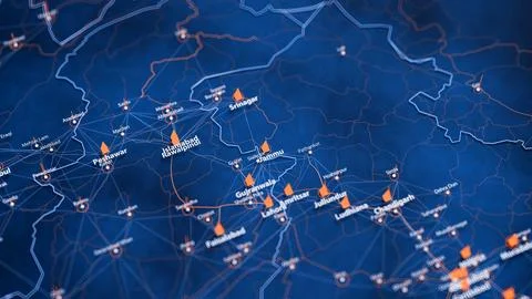 Jammu map big data visualization. Futuristic map infographic of city in India Illustrazione stock
