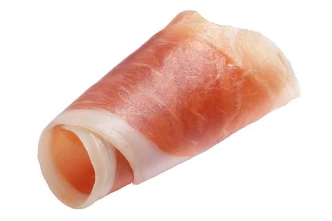 Jamon cured meat ham slice rolled up, paths, top Stock Photos
