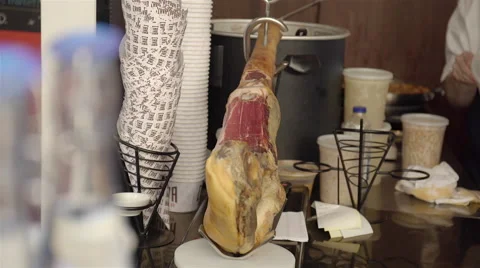 Jamon iberico at the market. Stock Footage 52366048