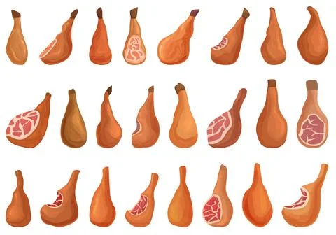 Jamon icons set cartoon vector. Ham food Stock Illustration