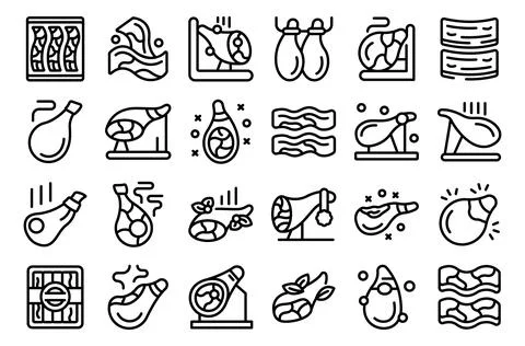 Jamon icons set outline vector. Food ham Stock Illustration