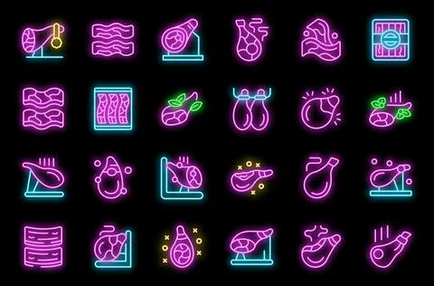 Jamon icons set vector neon Stock Illustration