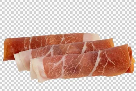 Jamon meat rolled up in a roll isolate. Delicious dried meat. Stock Photos