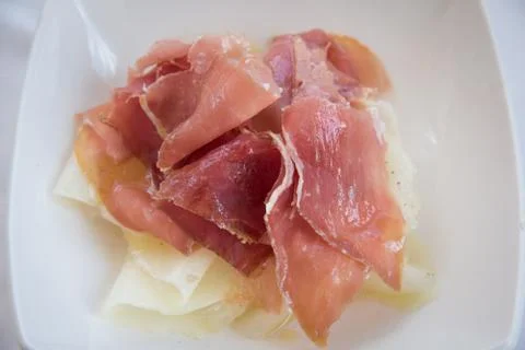 Jamon with melon . Stock Photos