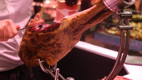 Jamon serrano cutting Stock Footage 108303044