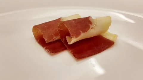 Jamón on a white plate Stock Footage 296195414