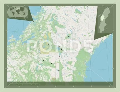 Jamtland, Sweden. Open Street Map. Locations of major cities of the ...