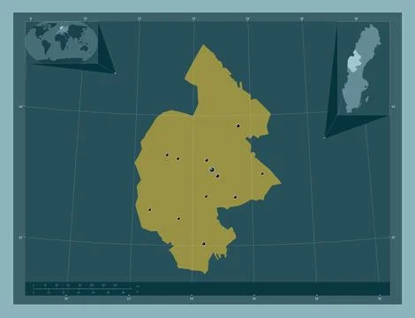 Jamtland, Sweden. Solid color shape. Locations of major cities of the region Stock Illustration