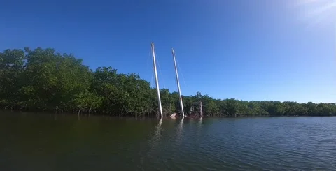 Jan 1, 2022, Boot Key, Florida, USA, Sunken Sailboat Stock Footage 167774667