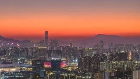 Jan 11 2026 Sunset Light Falling Across Middle Kowloon Urban Skyline Stock Photos