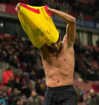 Jan 3rd 2017 - Stoke V Watford - Younis Kaboul Tacking Off His Shirt Picture By  Stock Photos