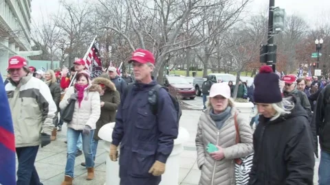 Jan 6th 2021 Protestors walking to the rally 7:17 am Stock Footage 224915651