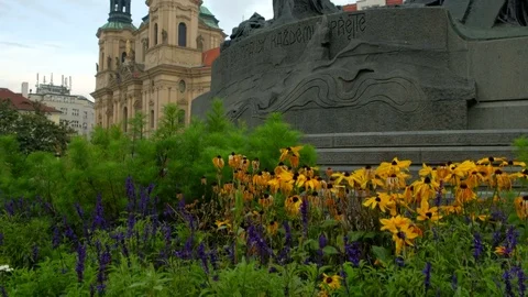 Jan Hus and St Nicholas Church Prague Stock Footage 81158161