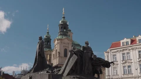 Jan Hus Memorial St. Nicholas Church Old Town Square Prague Stock Footage 321106603