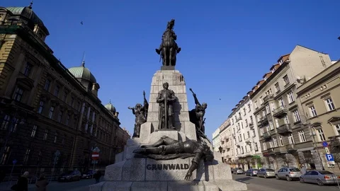 Jan Matejko Square. Grunwald Monument in Krakow. Poland 库存影片 126561377