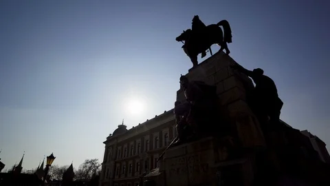 Jan Matejko Square. Grunwald Monument in Krakow. Poland Video stock 126561484