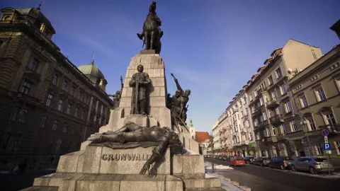 Jan Matejko Square. Grunwald Monument in Krakow. Poland 動画素材 147565639