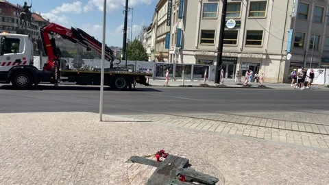 Jan Palach Memorial Cross In Pavement Prague May 30 2026 Stock Footage 336281085